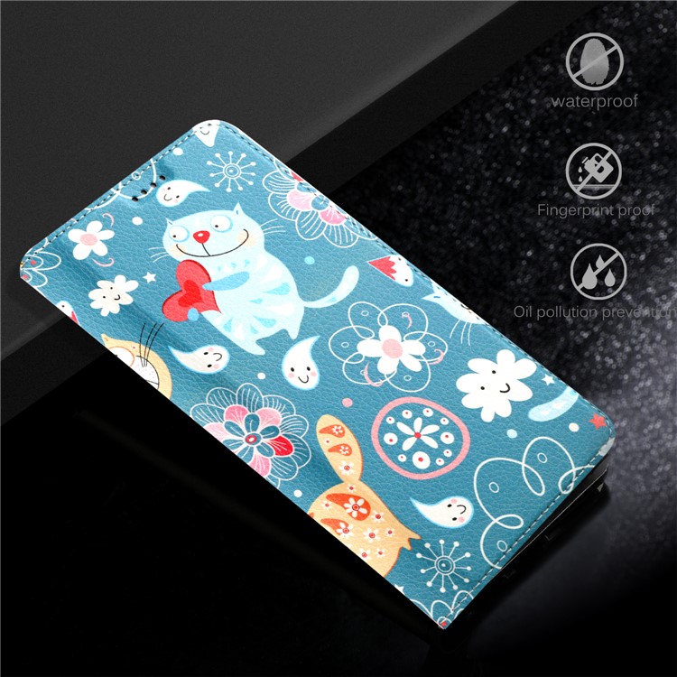 50Pcs/Lot Patterned Leather Card Holder Shell for Huawei Mate 10 Lite / nova 2i / Maimang 6 / Honor 9i (India) - Cartoon Cat-5