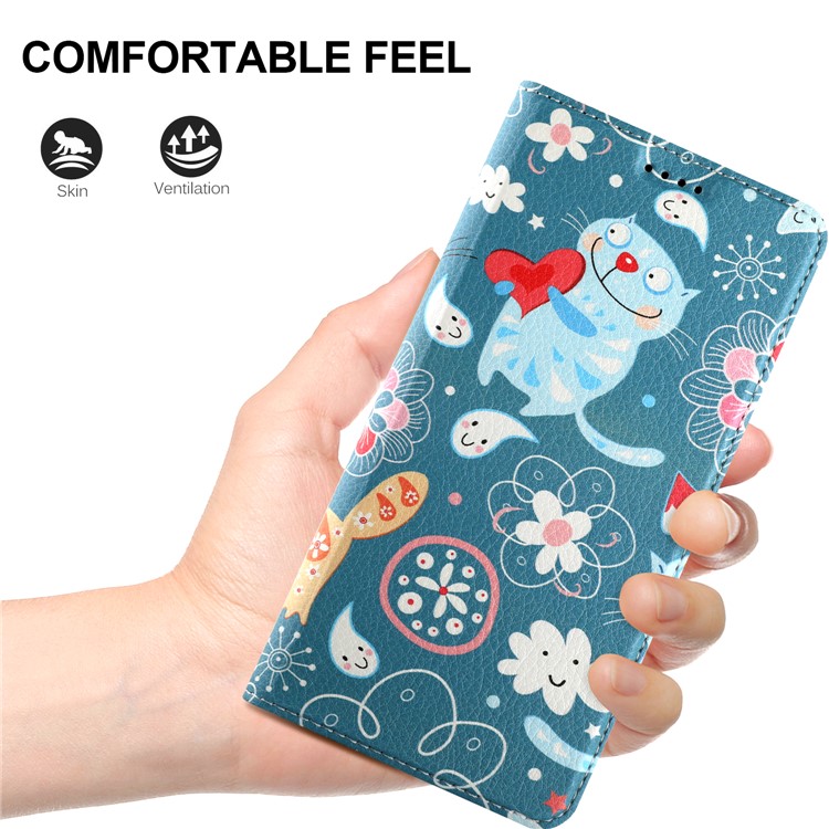 50Pcs/Lot Patterned Leather Card Holder Shell for Huawei Mate 10 Lite / nova 2i / Maimang 6 / Honor 9i (India) - Cartoon Cat-7