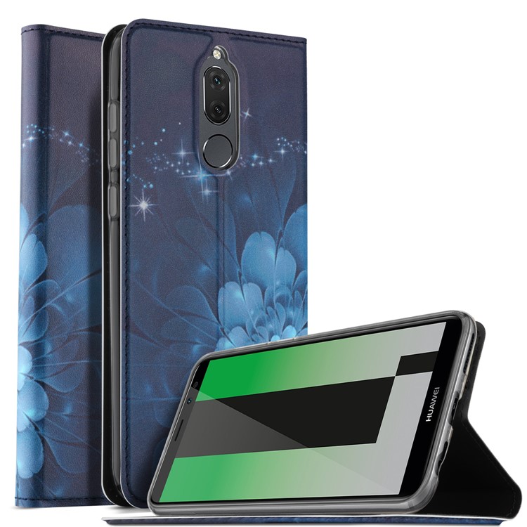 50Pcs/Lot Patterned Leather Card Slot Case for Huawei Mate 10 Lite / nova 2i / Maimang 6 / Honor 9i (India) - Blue Flower-2