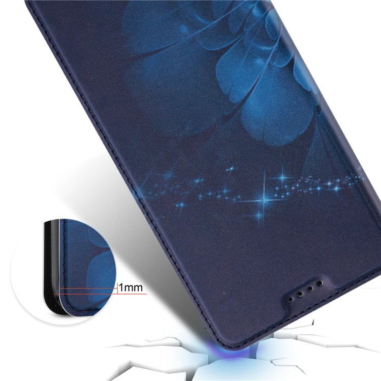 50Pcs/Lot Patterned Leather Card Slot Case for Huawei Mate 10 Lite / nova 2i / Maimang 6 / Honor 9i (India) - Blue Flower-9