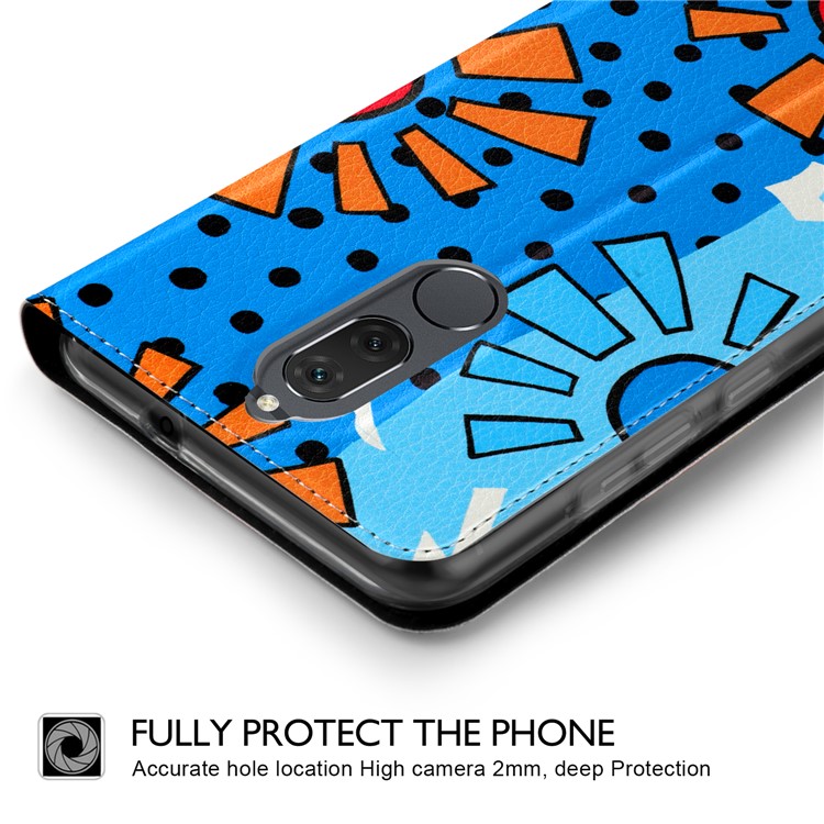 50Pcs/Lot Patterned Leather Auto-absorbed Magnetic Case for Huawei Mate 10 Lite / nova 2i / Maimang 6 / Honor 9i (India) - Colorful Sun Painting-3