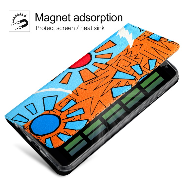 50Pcs/Lot Patterned Leather Auto-absorbed Magnetic Case for Huawei Mate 10 Lite / nova 2i / Maimang 6 / Honor 9i (India) - Colorful Sun Painting-4