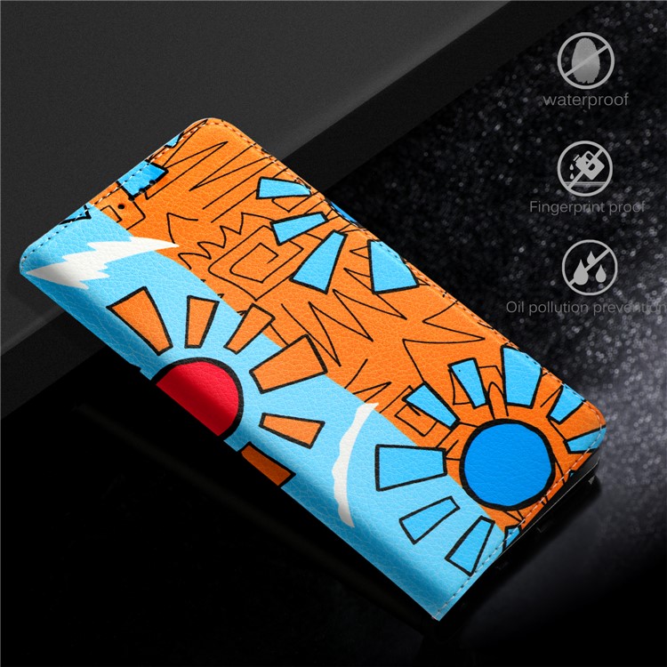 50Pcs/Lot Patterned Leather Auto-absorbed Magnetic Case for Huawei Mate 10 Lite / nova 2i / Maimang 6 / Honor 9i (India) - Colorful Sun Painting-6