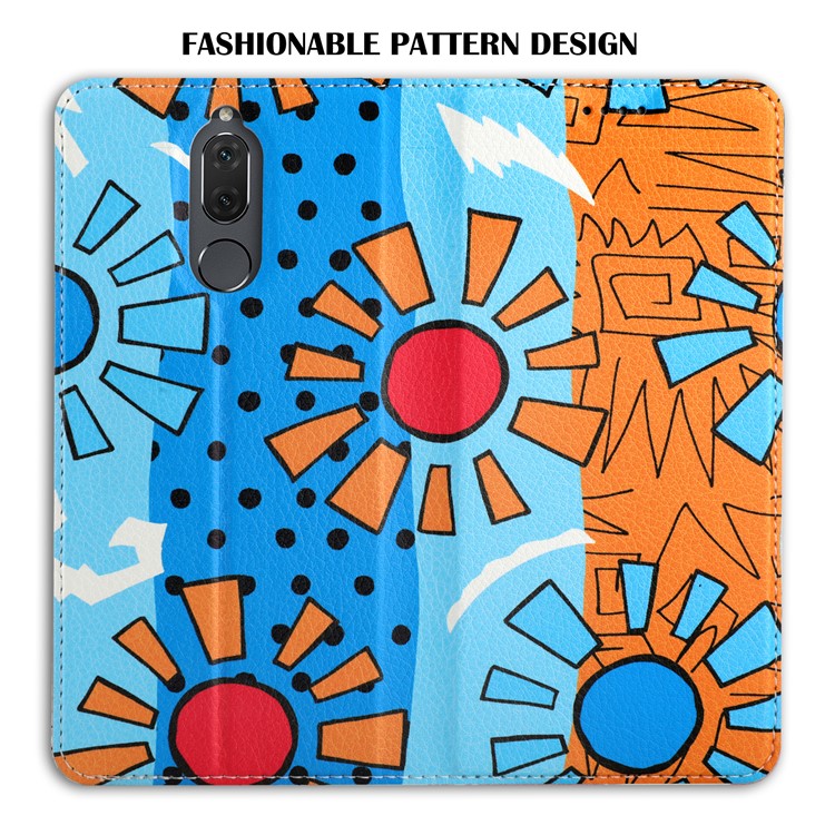 50Pcs/Lot Patterned Leather Auto-absorbed Magnetic Case for Huawei Mate 10 Lite / nova 2i / Maimang 6 / Honor 9i (India) - Colorful Sun Painting-7