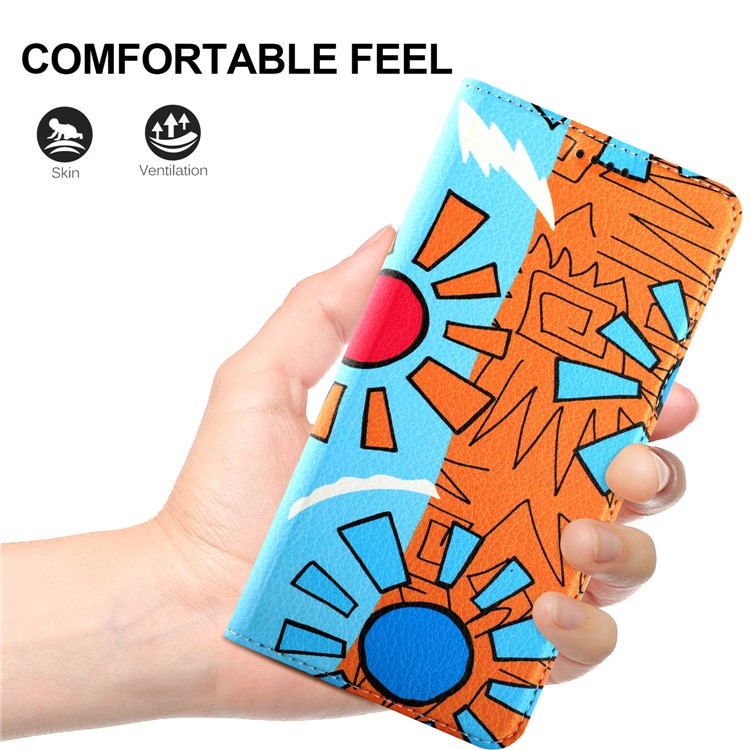 50Pcs/Lot Patterned Leather Auto-absorbed Magnetic Case for Huawei Mate 10 Lite / nova 2i / Maimang 6 / Honor 9i (India) - Colorful Sun Painting-8
