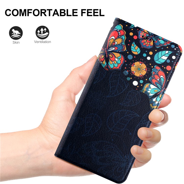 50Pcs/Lot Patterned Leather Auto-absorbed Magnetic Cover for Huawei Mate 10 Lite / nova 2i / Maimang 6 / Honor 9i (India) - Butterflies and Leaves-8