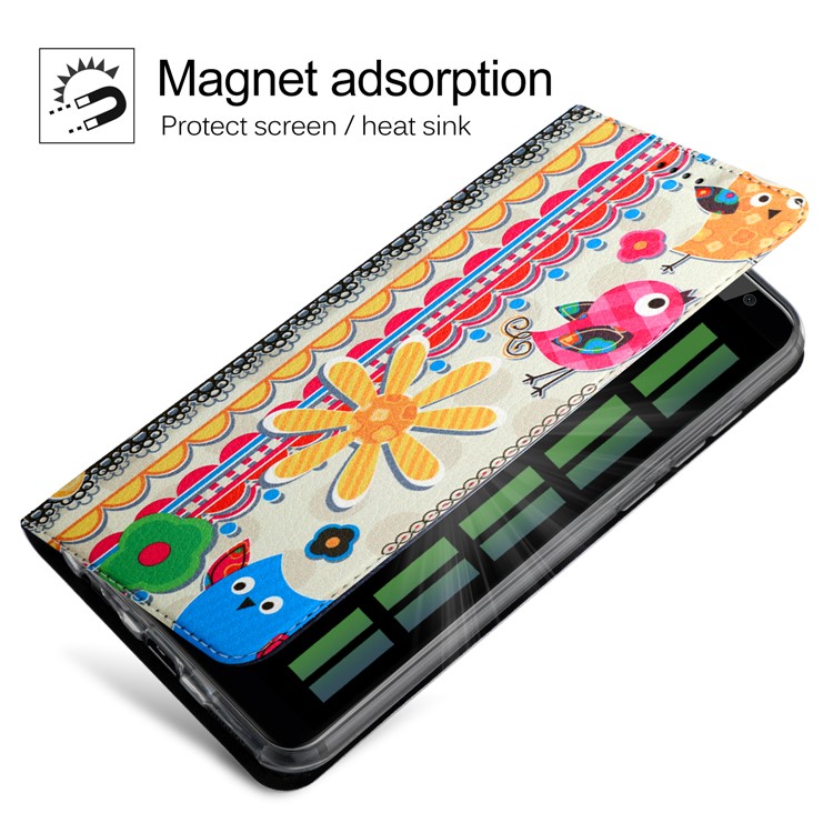 50Pcs/Lot Patterned Leather Auto-absorbed Magnetic Shell for Huawei Mate 10 Lite / nova 2i / Maimang 6 / Honor 9i (India) - Cute Birds and Flower-4