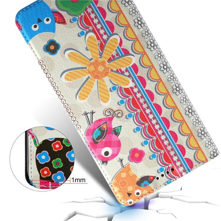 50Pcs/Lot Patterned Leather Auto-absorbed Magnetic Shell for Huawei Mate 10 Lite / nova 2i / Maimang 6 / Honor 9i (India) - Cute Birds and Flower-5