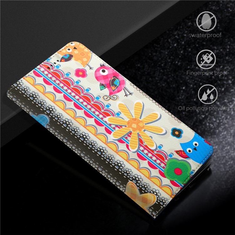 50Pcs/Lot Patterned Leather Auto-absorbed Magnetic Shell for Huawei Mate 10 Lite / nova 2i / Maimang 6 / Honor 9i (India) - Cute Birds and Flower-6