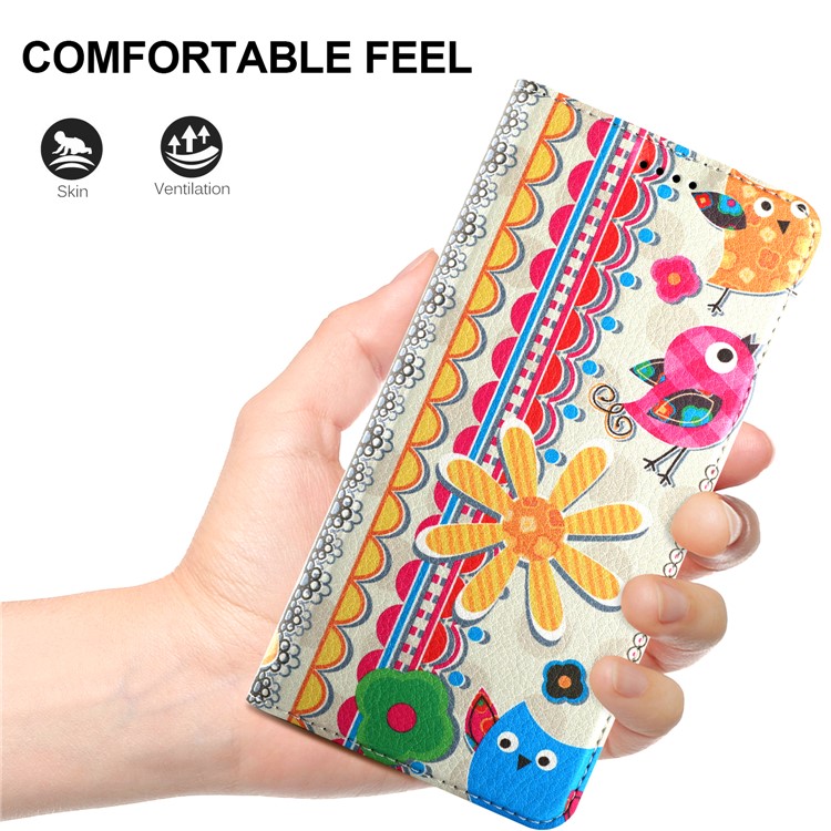 50Pcs/Lot Patterned Leather Auto-absorbed Magnetic Shell for Huawei Mate 10 Lite / nova 2i / Maimang 6 / Honor 9i (India) - Cute Birds and Flower-8