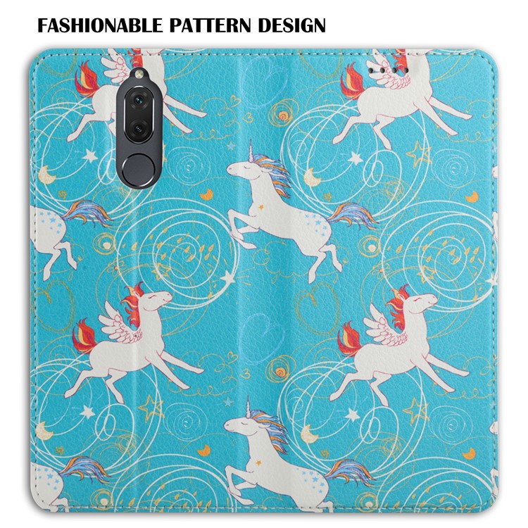 50Pcs/Lot Patterned Leather Auto-absorbed Magnetic Casing for Huawei Mate 10 Lite / nova 2i / Maimang 6 / Honor 9i (India) - Unicorns-8
