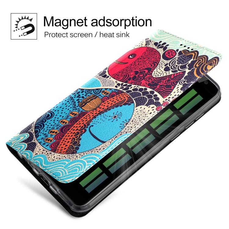 50Pcs/Lot Patterned Leather Stand Phone Casing for Huawei Mate 10 Lite / Honor 9i (India) - Cartoon Whales Painting-4