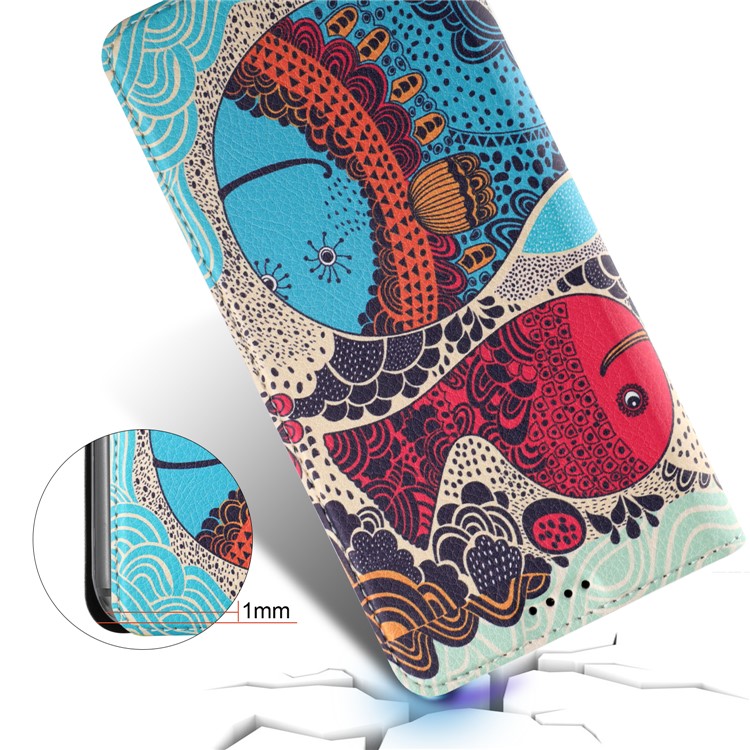 50Pcs/Lot Patterned Leather Stand Phone Casing for Huawei Mate 10 Lite / Honor 9i (India) - Cartoon Whales Painting-6
