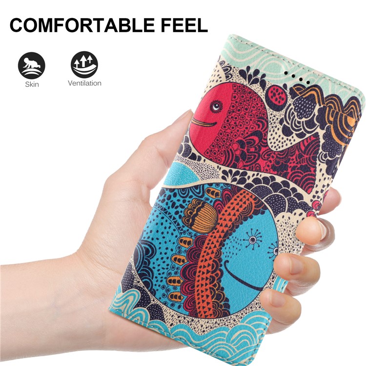 50Pcs/Lot Patterned Leather Stand Phone Casing for Huawei Mate 10 Lite / Honor 9i (India) - Cartoon Whales Painting-9