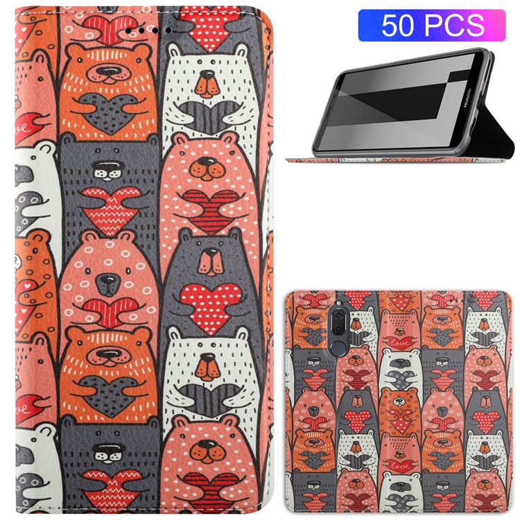 50Pcs/Lot Patterned Leather Stand Mobile Case for Huawei Mate 10 Lite / nova 2i / Honor 9i (India) - Lovely Bears-1