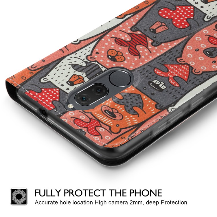 50Pcs/Lot Patterned Leather Stand Mobile Case for Huawei Mate 10 Lite / nova 2i / Honor 9i (India) - Lovely Bears-2
