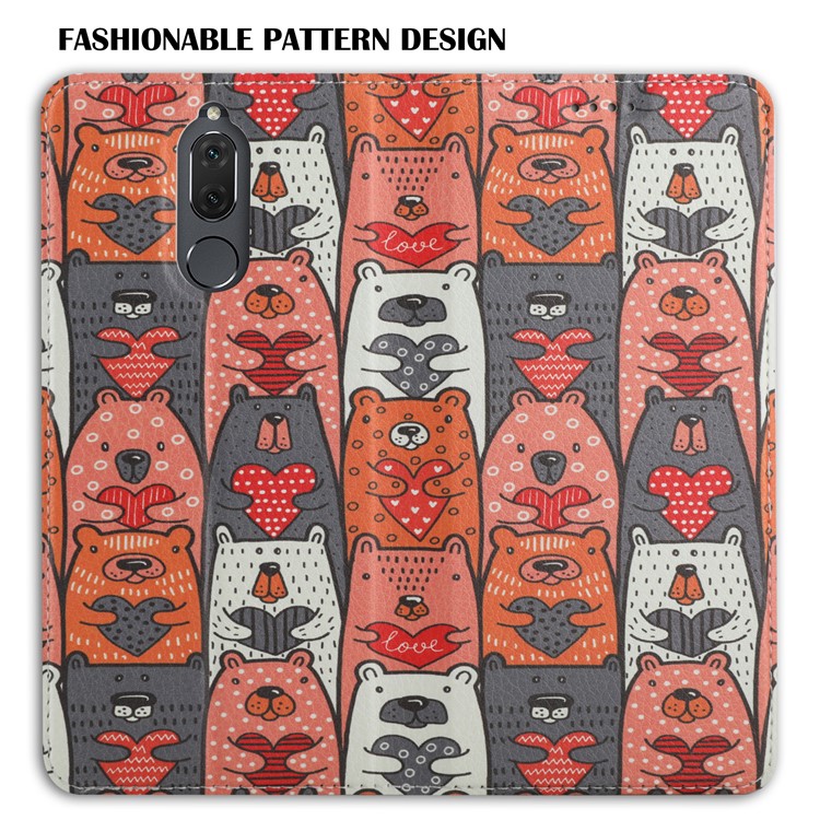 50Pcs/Lot Patterned Leather Stand Mobile Case for Huawei Mate 10 Lite / nova 2i / Honor 9i (India) - Lovely Bears-8