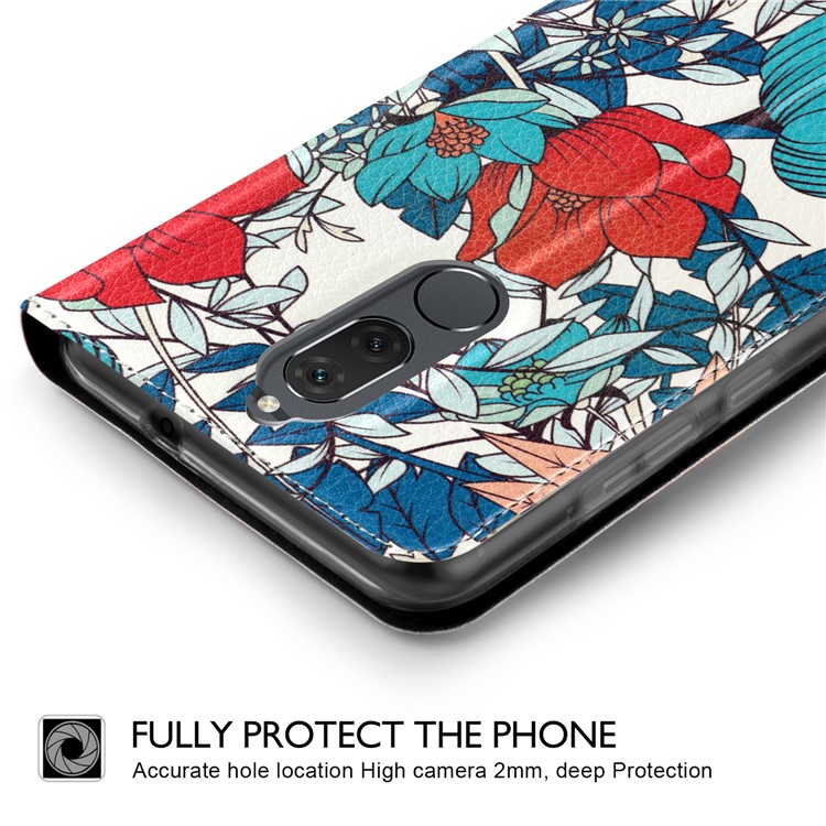 50Pcs/Lot Patterned Leather Stand Mobile Shell for Huawei Mate 10 Lite / nova 2i / Honor 9i (India) - Pretty Flowers-3