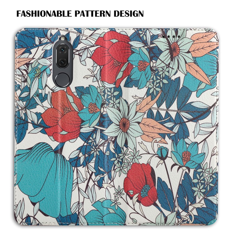 50Pcs/Lot Patterned Leather Stand Mobile Shell for Huawei Mate 10 Lite / nova 2i / Honor 9i (India) - Pretty Flowers-7