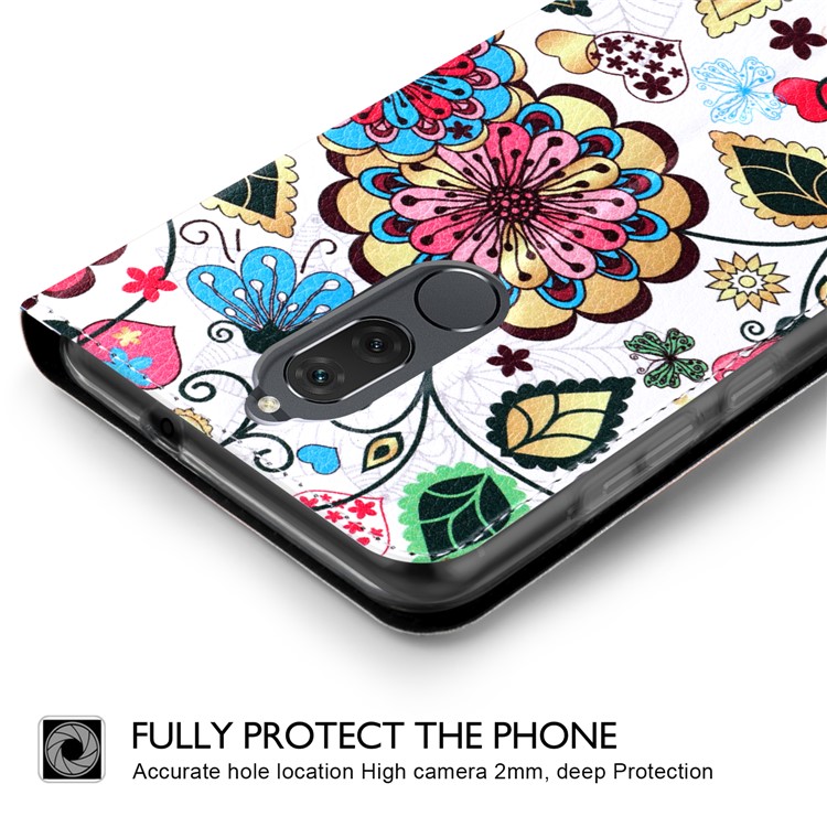 50Pcs/Lot Patterned Leather Stand Protective Case for Huawei Mate 10 Lite / nova 2i / Maimang 6 - Colorized Blossom-3