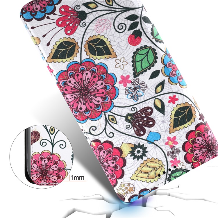 50Pcs/Lot Patterned Leather Stand Protective Case for Huawei Mate 10 Lite / nova 2i / Maimang 6 - Colorized Blossom-5