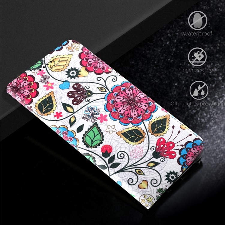 50Pcs/Lot Patterned Leather Stand Protective Case for Huawei Mate 10 Lite / nova 2i / Maimang 6 - Colorized Blossom-6