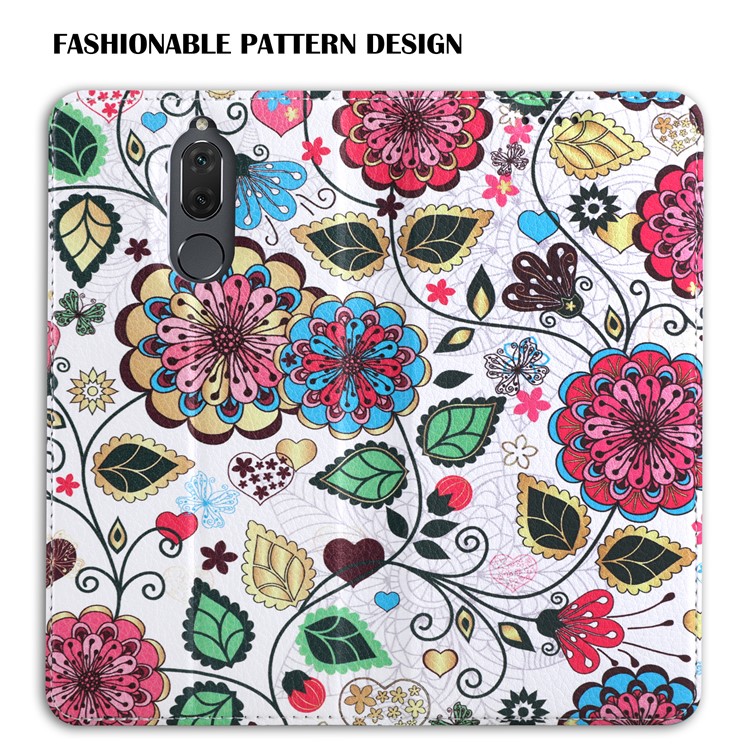 50Pcs/Lot Patterned Leather Stand Protective Case for Huawei Mate 10 Lite / nova 2i / Maimang 6 - Colorized Blossom-7