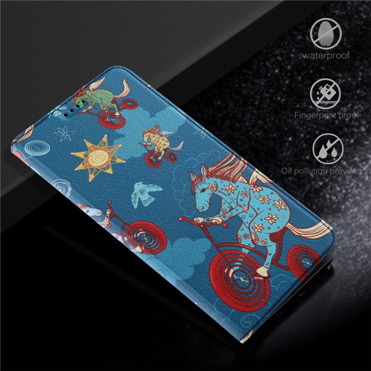 50Pcs/Lot Patterned Leather Stand Protection Casing for Huawei Mate 10 Lite / Honor 9i (India) - Horse Riding Bike-6