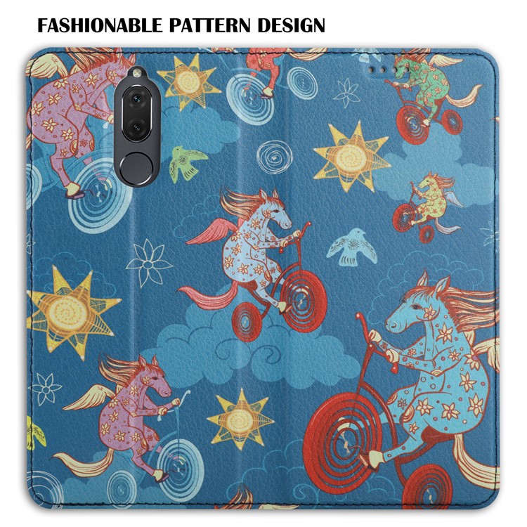 50Pcs/Lot Patterned Leather Stand Protection Casing for Huawei Mate 10 Lite / Honor 9i (India) - Horse Riding Bike-7