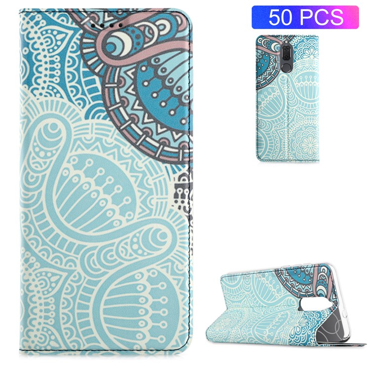 50Pcs/Lot Patterned Leather Stand Protection Shell for Huawei Mate 10 Lite / Honor 9i (India) - Unique Flower-1