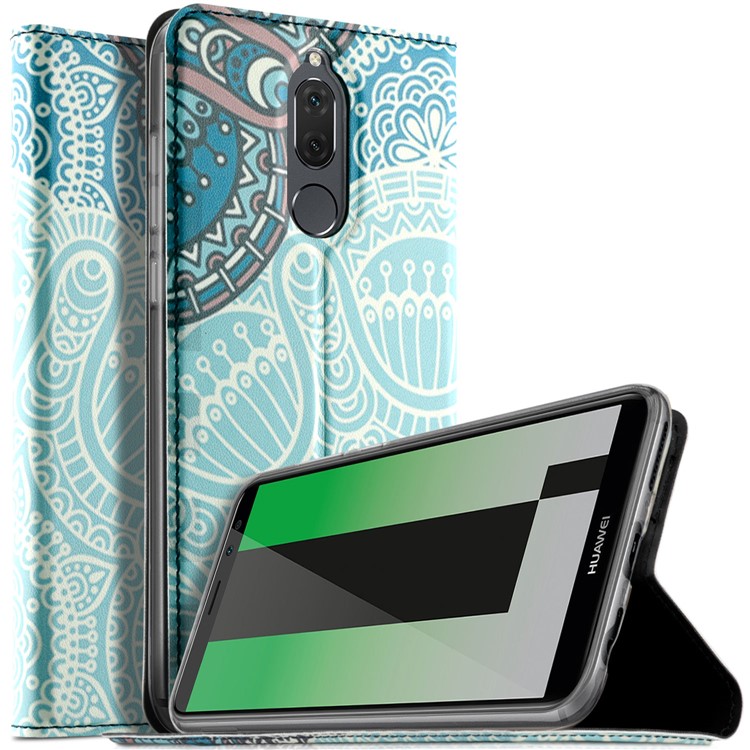 50Pcs/Lot Patterned Leather Stand Protection Shell for Huawei Mate 10 Lite / Honor 9i (India) - Unique Flower-2