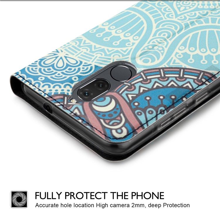 50Pcs/Lot Patterned Leather Stand Protection Shell for Huawei Mate 10 Lite / Honor 9i (India) - Unique Flower-3