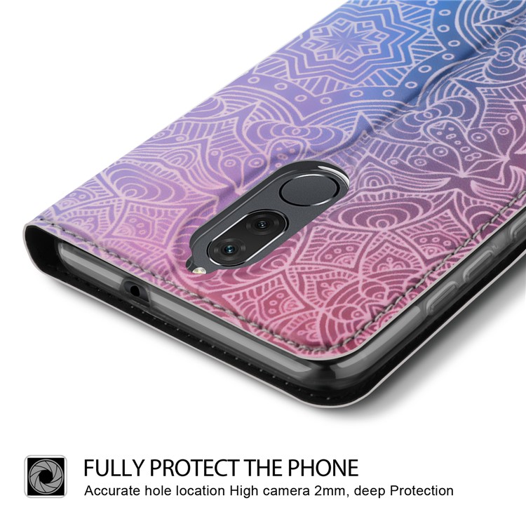 50Pcs/Lot Patterned Leather Stand Cell Phone Case for Huawei Mate 10 Lite / nova 2i - White Henna Flower-3