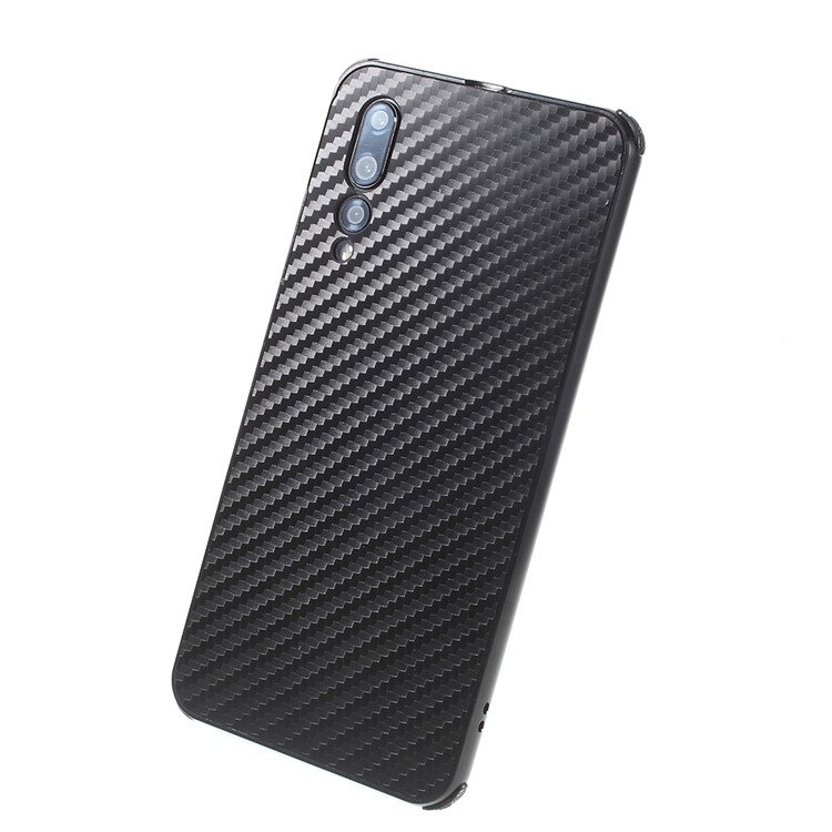 Electroplated Metal Bumper + Carbon Fiber PC Back Panel Slide-on Case for Huawei P20 Pro - Black-2