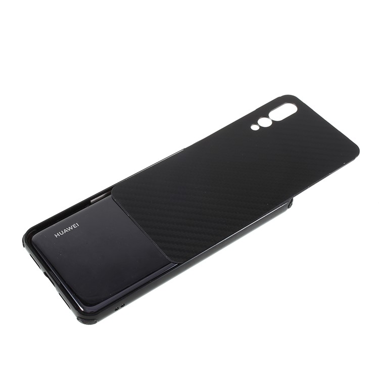 Electroplated Metal Bumper + Carbon Fiber PC Back Panel Slide-on Case for Huawei P20 Pro - Black-3