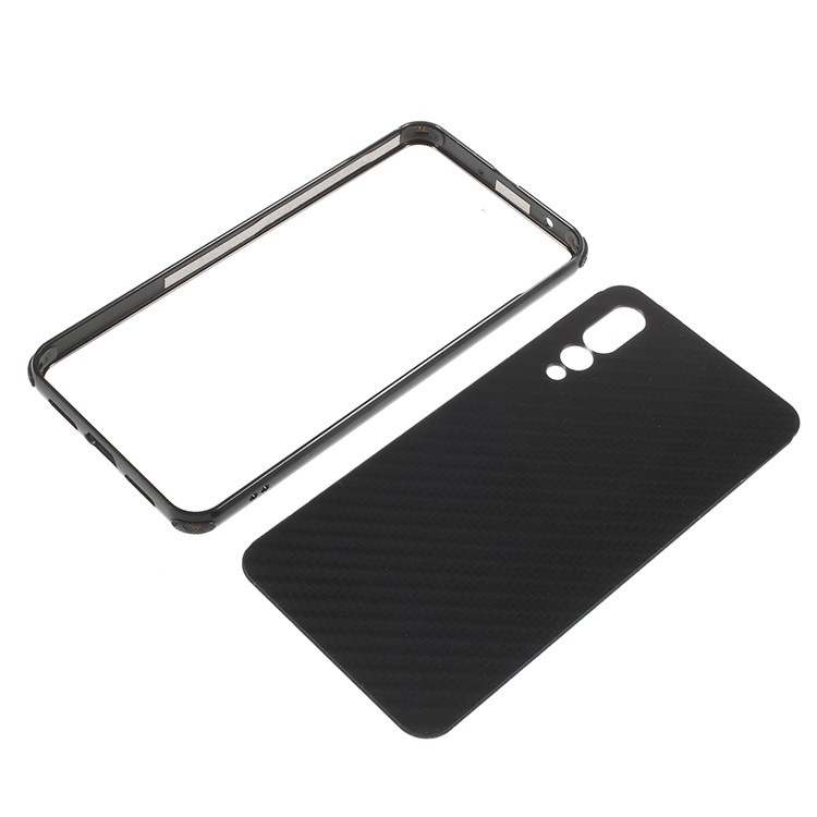 Electroplated Metal Bumper + Carbon Fiber PC Back Panel Slide-on Case for Huawei P20 Pro - Black-4