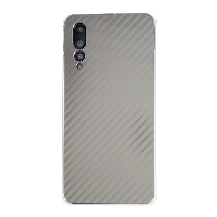 Electroplated Metal Bumper + Carbon Fiber PC Back Panel Slide-on Shell for Huawei P20 Pro - Silver-1