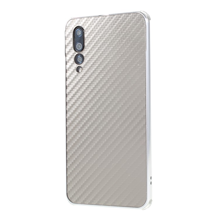 Electroplated Metal Bumper + Carbon Fiber PC Back Panel Slide-on Shell for Huawei P20 Pro - Silver-2