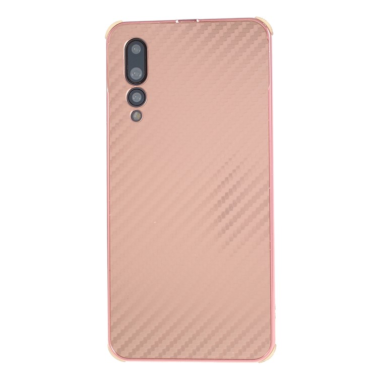 Electroplated Metal Bumper + Carbon Fiber PC Back Panel Slide-on Case Cover for Huawei P20 Pro - Rose Gold-1