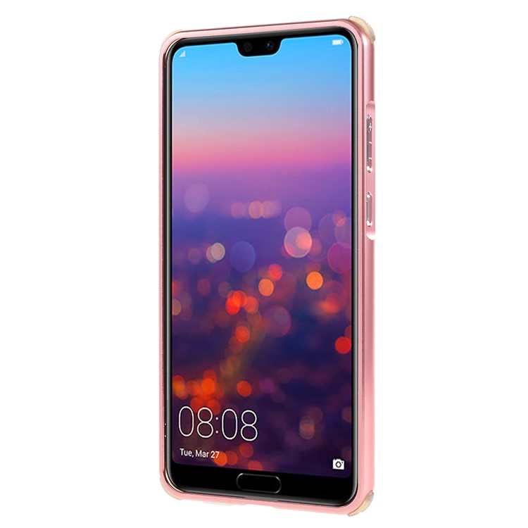 Electroplated Metal Bumper + Carbon Fiber PC Back Panel Slide-on Case Cover for Huawei P20 Pro - Rose Gold-3