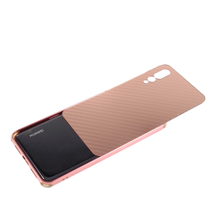 Electroplated Metal Bumper + Carbon Fiber PC Back Panel Slide-on Case Cover for Huawei P20 Pro - Rose Gold-4