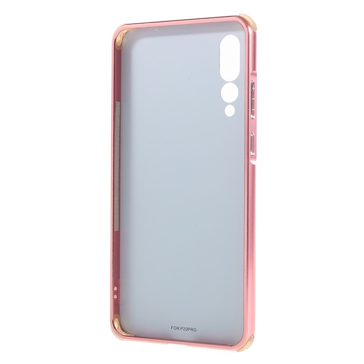Electroplated Metal Bumper + Carbon Fiber PC Back Panel Slide-on Case Cover for Huawei P20 Pro - Rose Gold-5