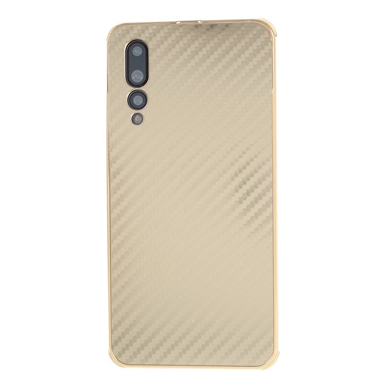 Electroplated Metal Bumper + Carbon Fiber PC Back Panel Slide-on Shell Cover for Huawei P20 Pro - Gold-1