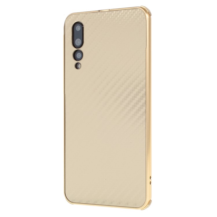 Electroplated Metal Bumper + Carbon Fiber PC Back Panel Slide-on Shell Cover for Huawei P20 Pro - Gold-2