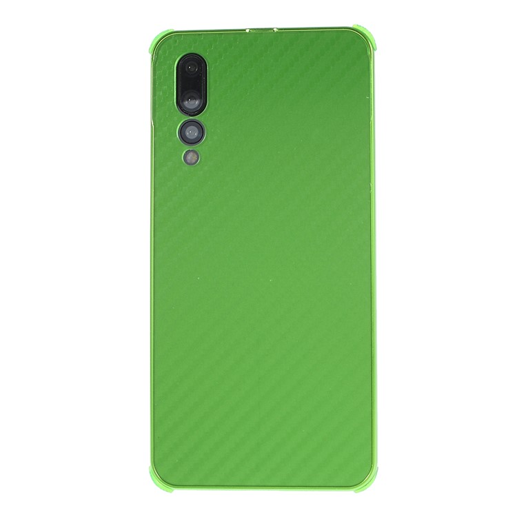 Electroplated Metal Bumper + Carbon Fiber PC Back Panel Slide-on Cellphone Case for Huawei P20 Pro - Green-1