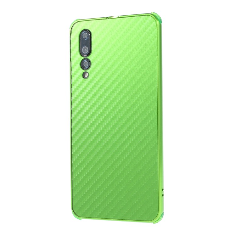 Electroplated Metal Bumper + Carbon Fiber PC Back Panel Slide-on Cellphone Case for Huawei P20 Pro - Green-2
