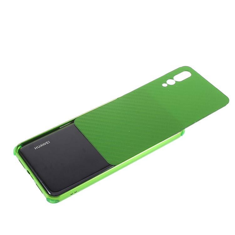 Electroplated Metal Bumper + Carbon Fiber PC Back Panel Slide-on Cellphone Case for Huawei P20 Pro - Green-4