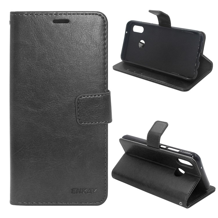 ENKAY Crazy Horse Wallet Stand Leather Phone Case for Huawei P20 Lite / Nova 3e - Black-1