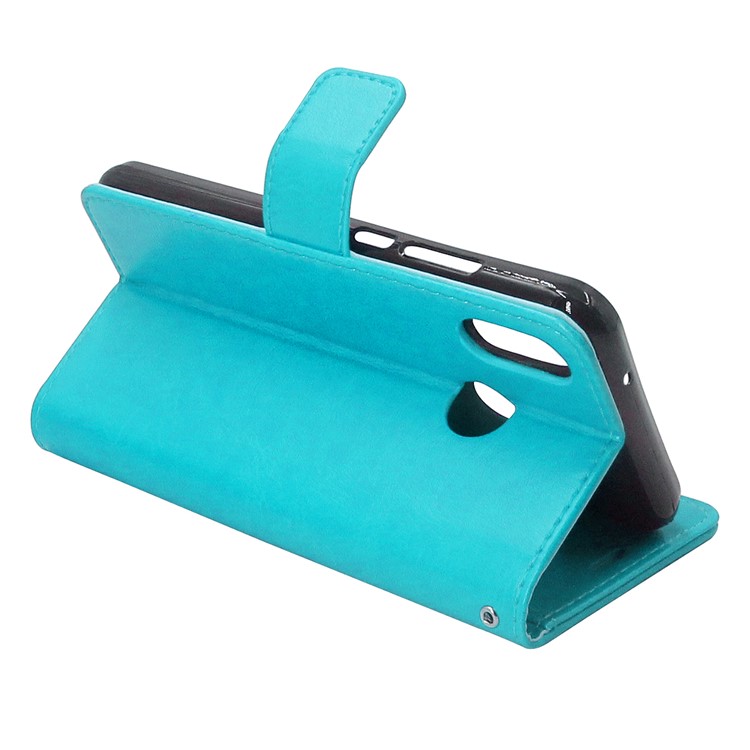ENKAY Crazy Horse Magnetic Wallet Leather Phone Shell for Huawei P20 Lite / Nova 3e - Cyan-3