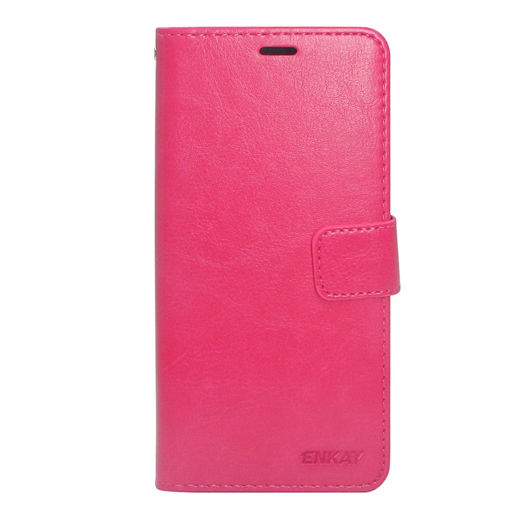 ENKAY Crazy Horse Wallet Leather Flip Stand Cell Phone Cover for Huawei P20 - Rose-1